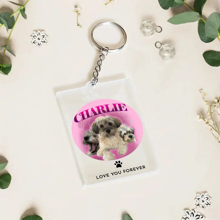 Custom Pet Photo Bootleg Rap 90s Style Keychain Keyring