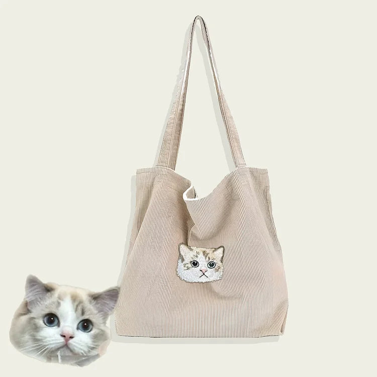 Custom Embroidered Pet Portrait Canvas Tote Bag