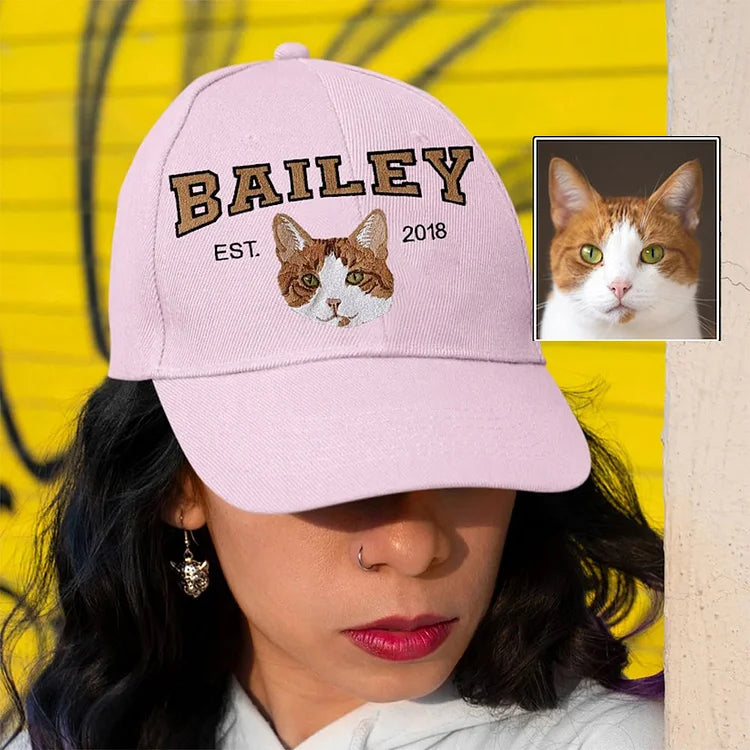 Custom Embroidered Pet Portrait Baseball Cap with Pet Name