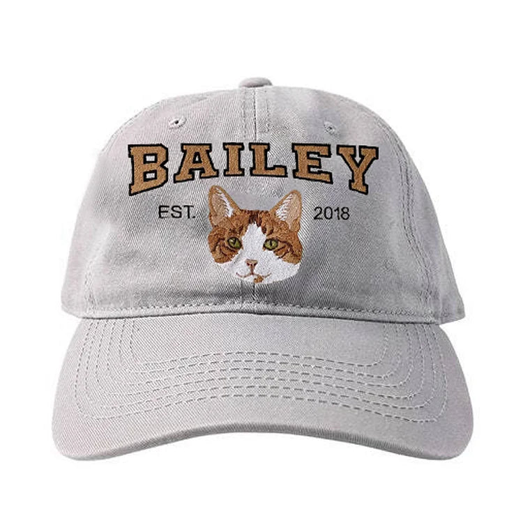 Custom Embroidered Pet Portrait Baseball Cap with Pet Name