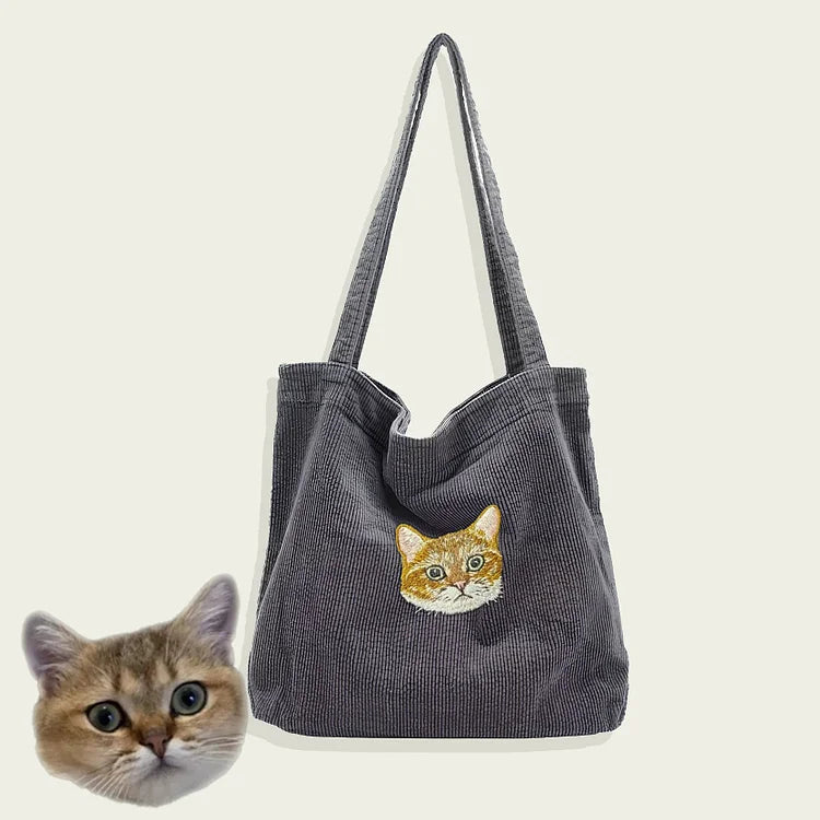 Custom Embroidered Pet Portrait Canvas Tote Bag