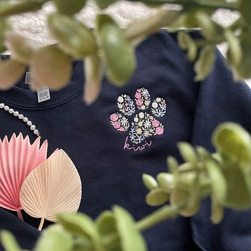 Floral Embroidered Sweatshirt Hoodie with Custom Names on Sleeve