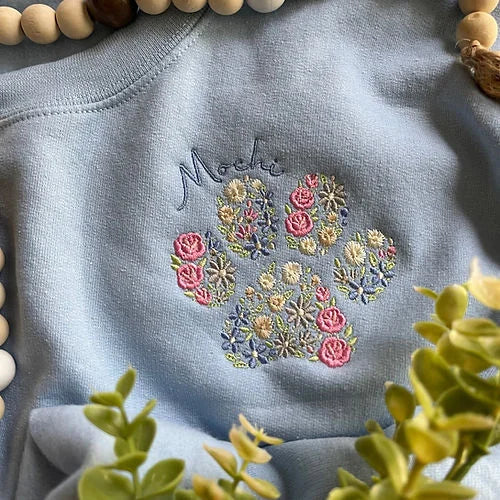 Floral Embroidered Sweatshirt Hoodie with Custom Names on Sleeve