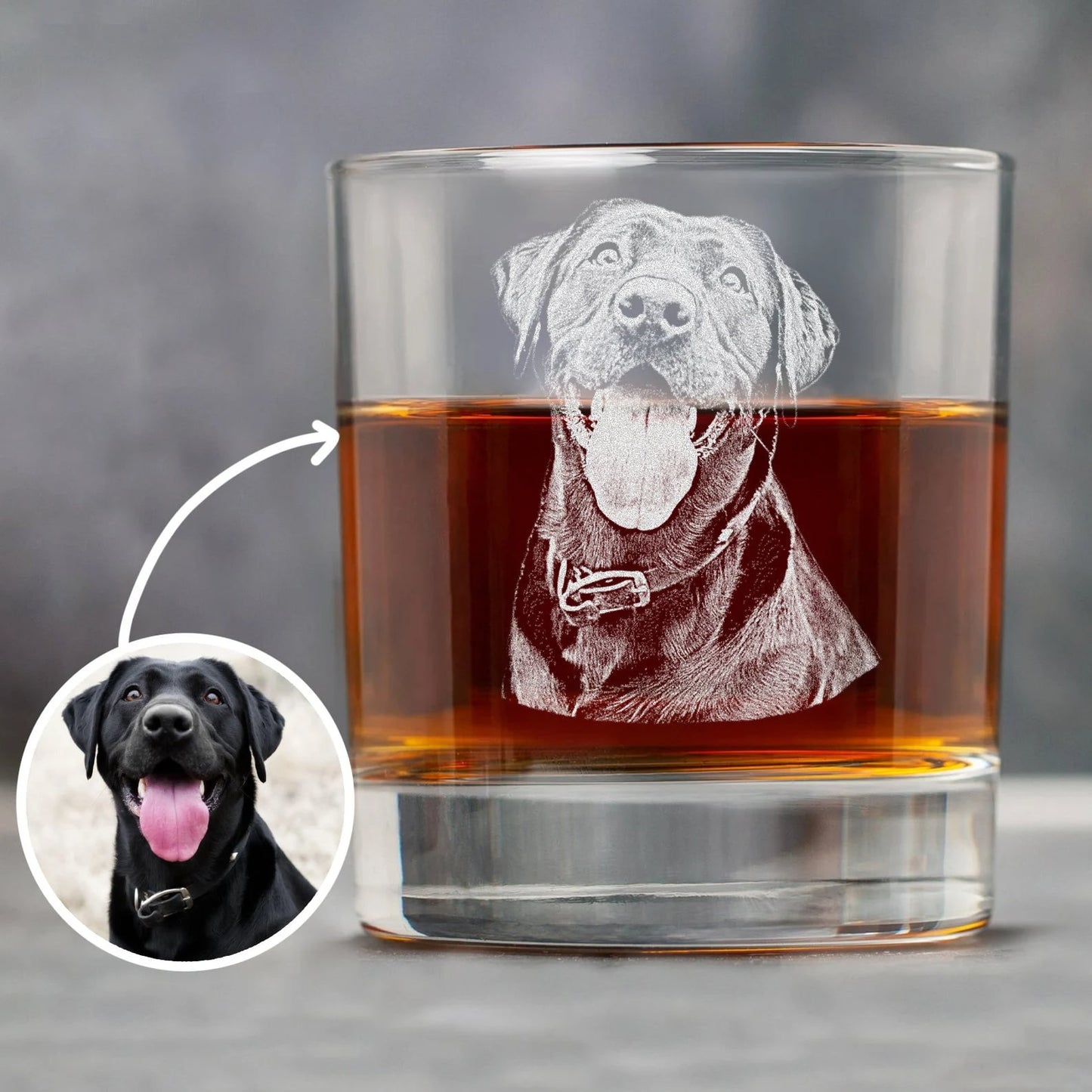 Custom Photo Rock Glass｜Engraved Dog Picture｜Whiskey Glass