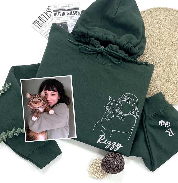 Custom Embroidered Pet and Owner Portrait Sweatshirt From Your Photo