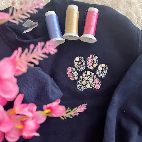 Floral Embroidered Sweatshirt Hoodie with Custom Names on Sleeve