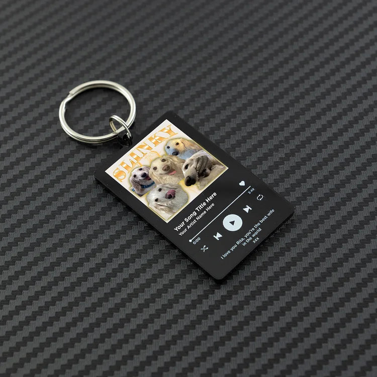 Custom Pet Photo Bootleg Rap 90s Style Keychain with Song Player