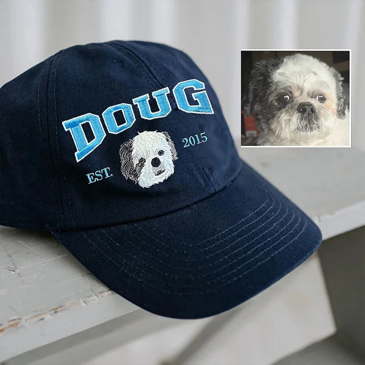 Custom Embroidered Pet Portrait Baseball Cap with Pet Name